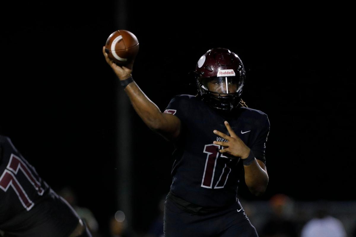 Norland Vikings quarterback Ennio Yapoor (17) throws the football against the Central Rockets during the first quarter of a high school football game at Traz Powell Stadium in Miami Florida, Friday, October 13, 2023.