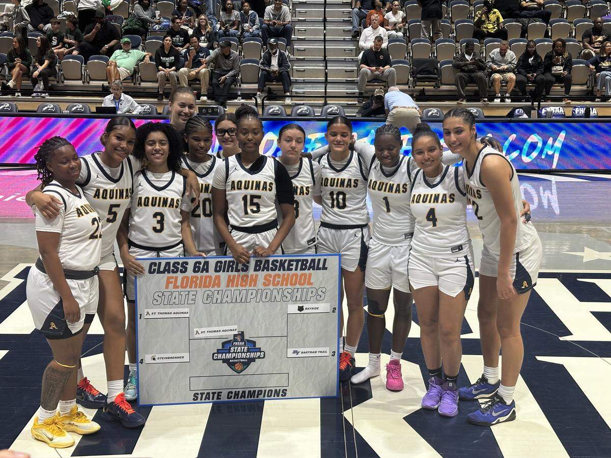 St. Thomas Aquinas’ girls’ basketball team advanced to the state championship game on Thursday after beating Tampa Steinbrenner in a semifinal at UNF Arena in Jacksonville, Fla.