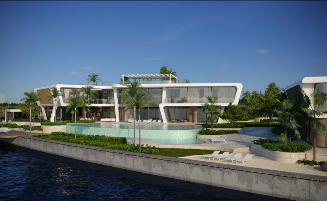 New York couple Alex Kleyner and Diana Ulis paid $44.5 million for two 1930s houses on Sunset Islands. They are building a 15,000-square-foot spaceship-like residence to replace the existing houses.