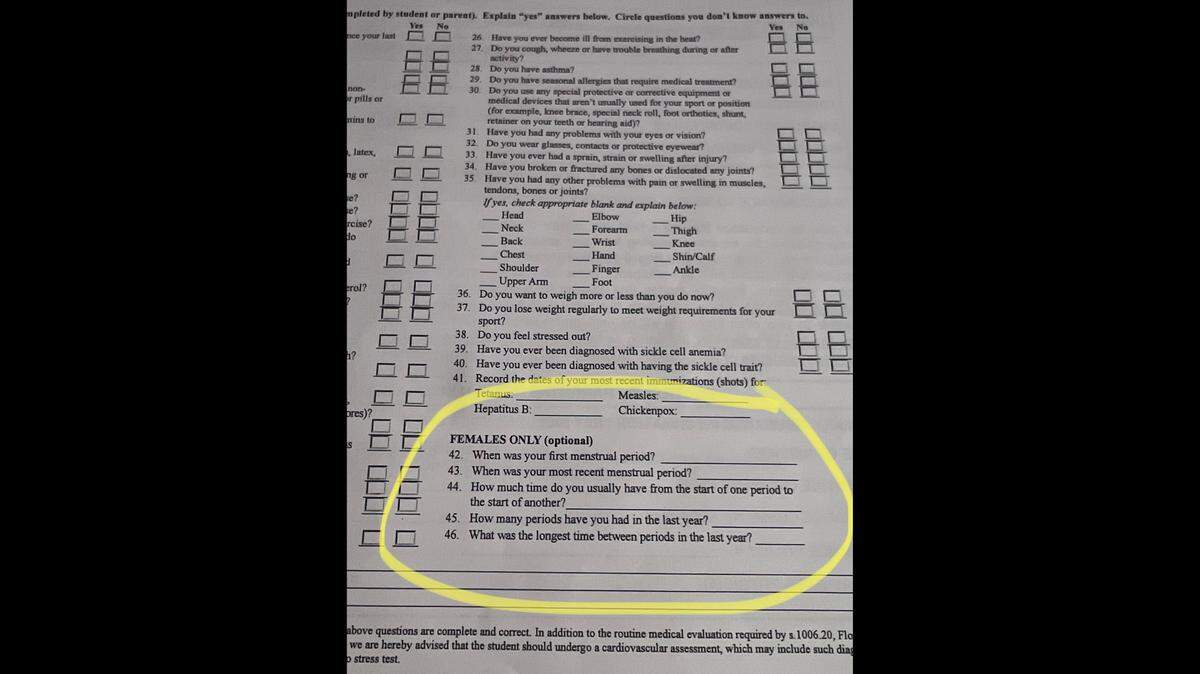 Florida high school board to hold emergency meeting after menstruation question controversy