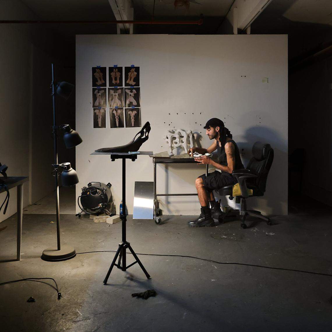 Resident artist Fharid Latorre works out of his studio at the Tunnel Projects, a multifaceted art space dedicated to supporting local artists on Saturday, April 11, 2026, in Little Havana, Miami, Florida.