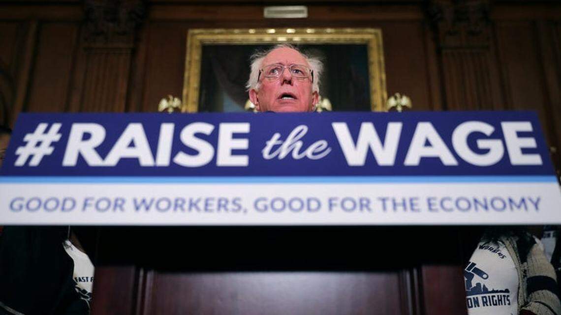 Bernie Sanders, seeking the Democratic president nomination, is one of several candidates who support a higher minimum wage.