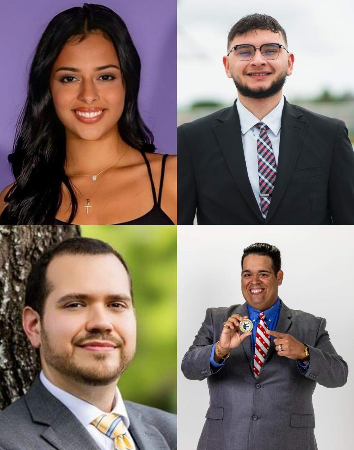 Hialeah Councilmember Group IV candidates (top row) Mariana V. Chavez and William “Willie” Marrero, (bottom row) Javier Morejon and Juan Santana.