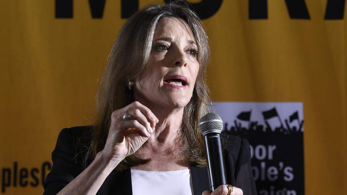 Democratic presidential candidate author Marianne Williamson speaks at the Poor People’s Moral Action Congress presidential forum in Washington, Monday, June 17, 2019.
