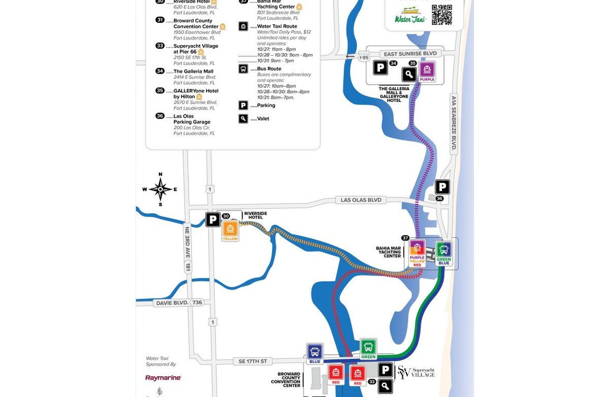 The parking and transportation map for the 62nd annual Fort Lauderdale International Boat Show on Oct. 27-31, 2021.