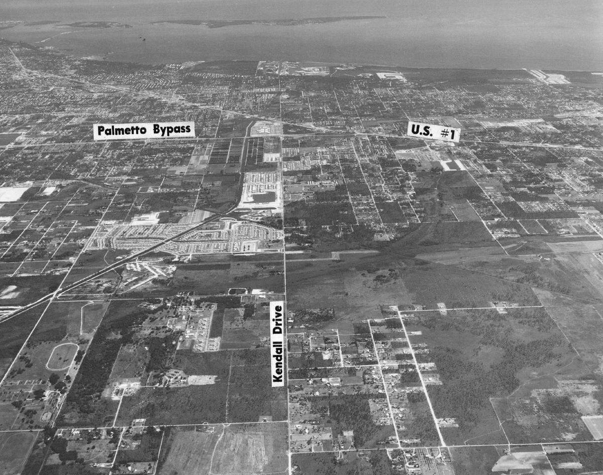 An aerial view of the 300-acre Kendale housing tract in 1964, before the houses were built.