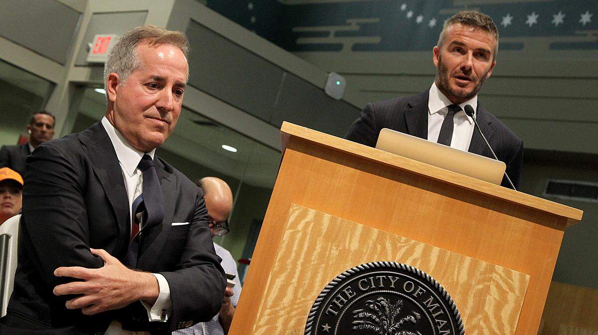 MasTec executive Jorge Mas listens as his franchise partner David Beckham speaks at a public hearing at Miami City Hall on July 12, 2018, on the soccer stadium proposal for Melreese Country Club. Their proposal prompted a lawsuit against the city government, which was dismissed Wednesday, Aug. 15.