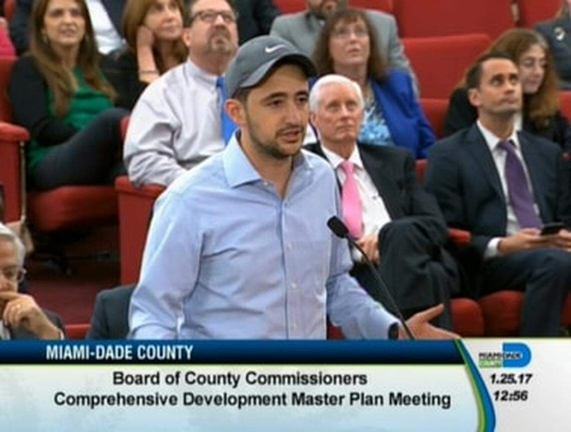 Michael Abadi addresses the Miami-Dade County Commission on Jan. 25, 2017, in support of his family’s American Dream Miami retail theme park.