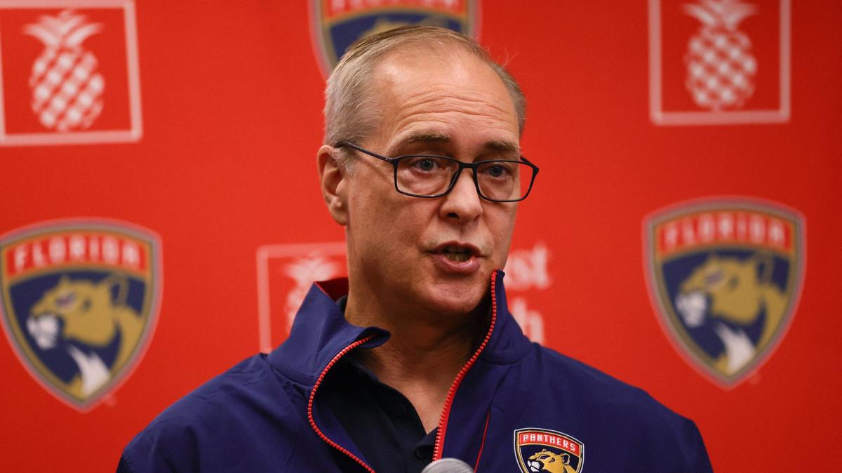 Florida Panthers head coach Paul Maurice talks to reporters during media day at Baptist Health IcePlex in Fort Lauderdale, Florida, on Wednesday, September 18, 2024.