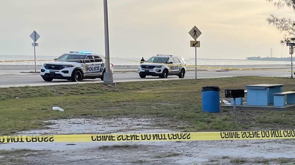 Key West police cars line South Roosevelt Boulevard near Pines Park in Key West Tuesday, May 2, 2023,