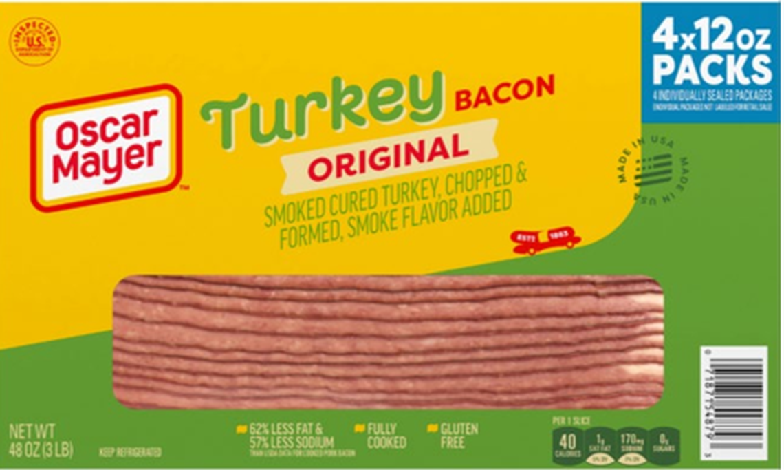 A 48-ounce pack of Oscar Mayer Turkey Bacon, Original Flavor