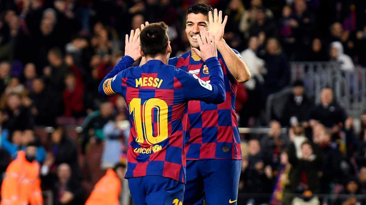 Lionel Messi of FC Barcelona celebrates his goal with Luis Suarez during the match FC Barcelona v RCD Mallorca, of LaLiga, 2019/2020 season, date 16. Camp Nou Stadium. Barcelona, Spain, 07 DEC 2019. (Photo by pressinphoto/Sipa USA). The former teammates may be reunited at Inter Miami for the 2024 season.
