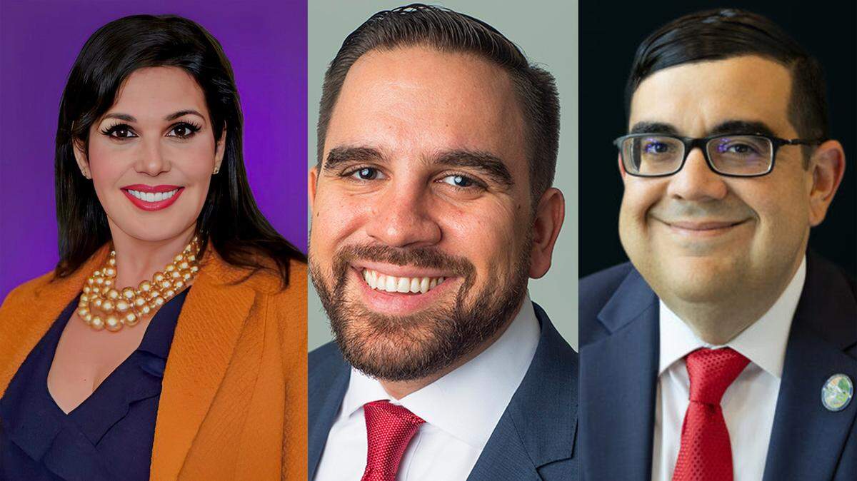 Miami Lakes mayor candidates Yuniett Gonzalez, Josh Dieguez and Tony Fernandez.