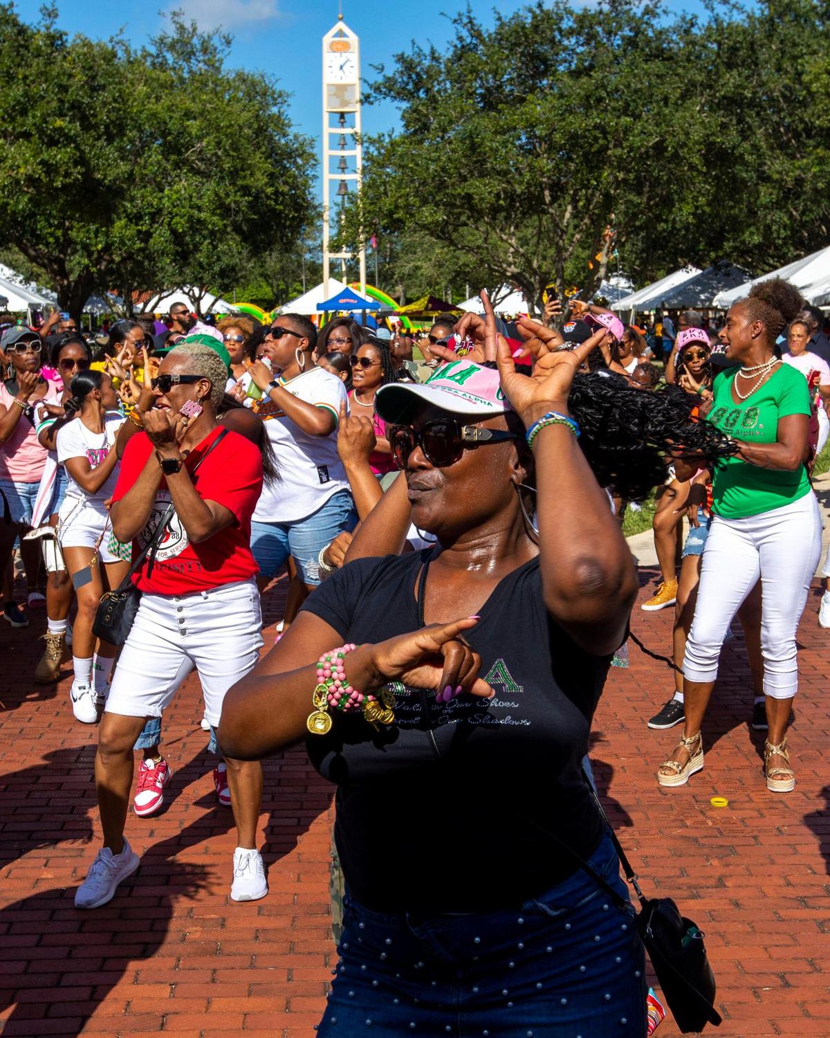 Sorority women stroll during the 6th Annual South Florida HBCU Picnic at Florida Memorial University in Miami Gardens, Florida, on Saturday, July 9, 2022.