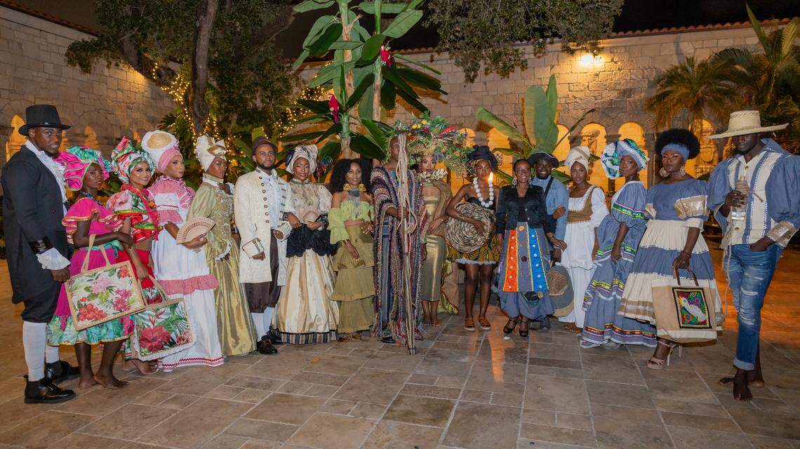 Haitian designer Phelicia Dell of Vèvè Collections, showcases her Haiti-inspired fashion at the opening of the 2025 Haitian Heritage Cultural Month in North Miami Beach, Wednesday, April 30, 2025. The opening reception was sponsored by Miami-Dade County.