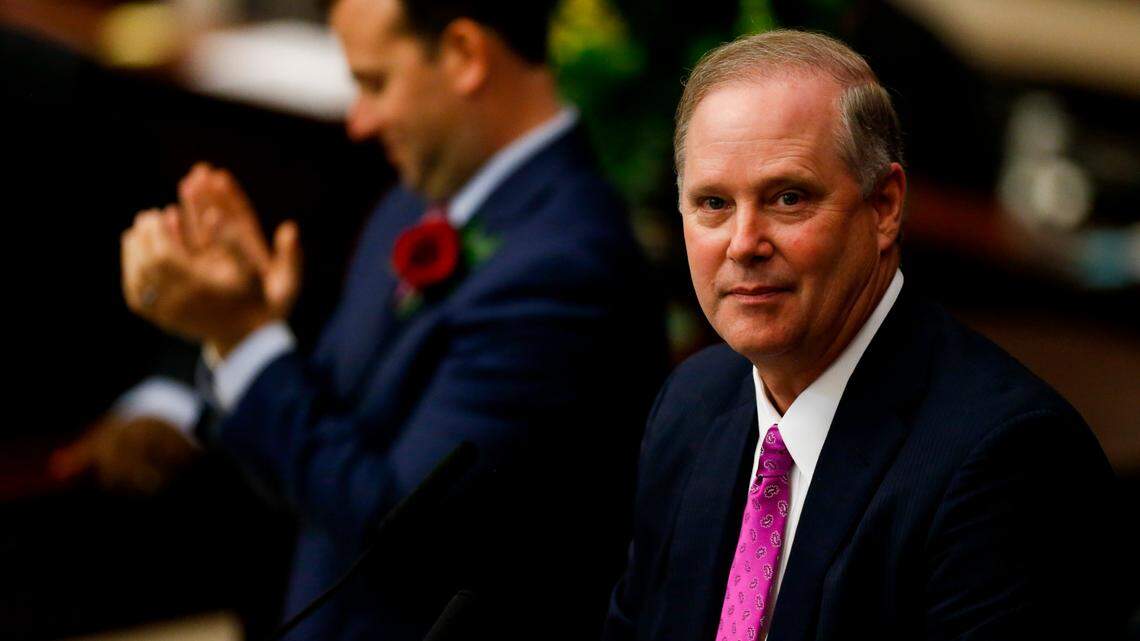 Senate President Wilton Simpson, R-Spring Hill, pauses during the joint session of the Florida Legislature at the Capitol in Tallahassee on March 2, 2021.