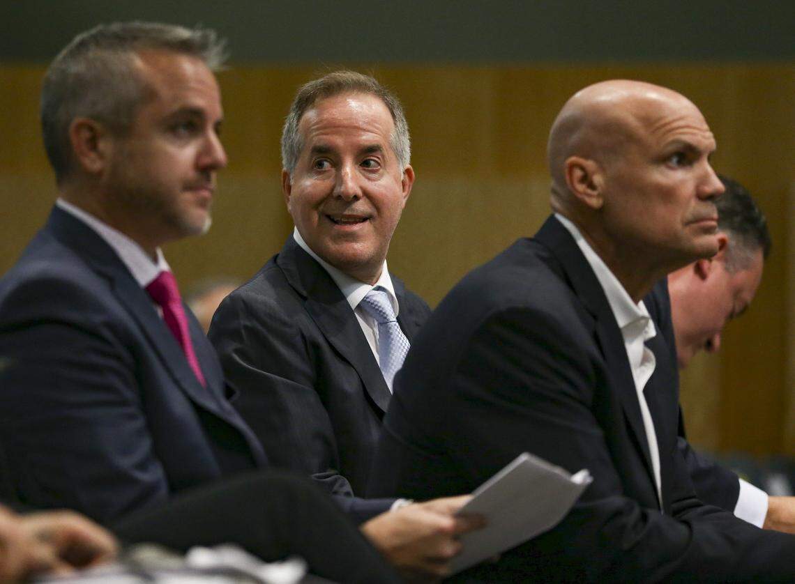 Jorge Mas listens during a special meeting at Miami City Hall to follow up on the Beckham-Melreese stadium proposal on Wednesday, July 18, 2018.