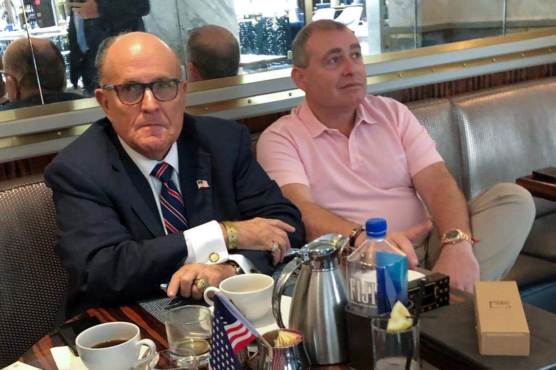 Rudy Giuliani, President Trump’s personal lawyer, and Lev Parnas met at a Trump hotel in Washington in September. The two men have worked together to secure information from Ukraine they believe is damaging to Democrats.
