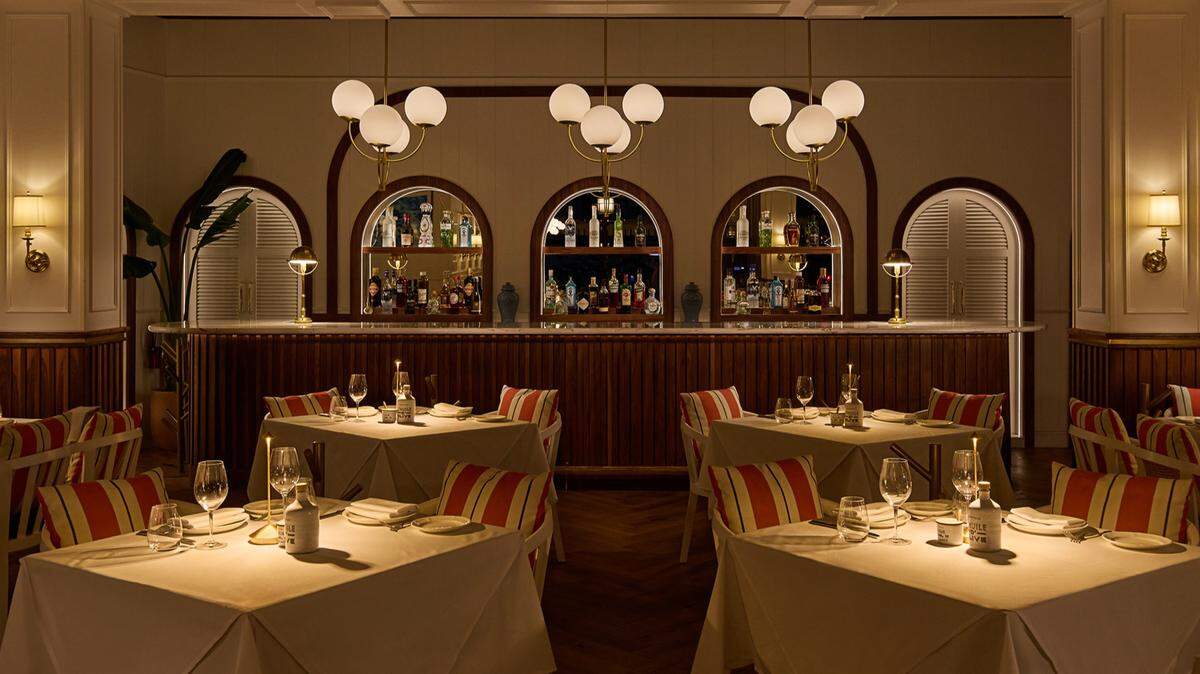 The dining room at the waterfront restaurant and nightlife destination Bagatelle Miami River.