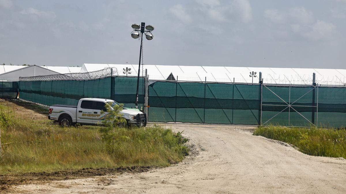 A view of the facilities seen along the roadway to Alligator Alcatraz in Ochopee, Florida on Friday, July 25, 2025.