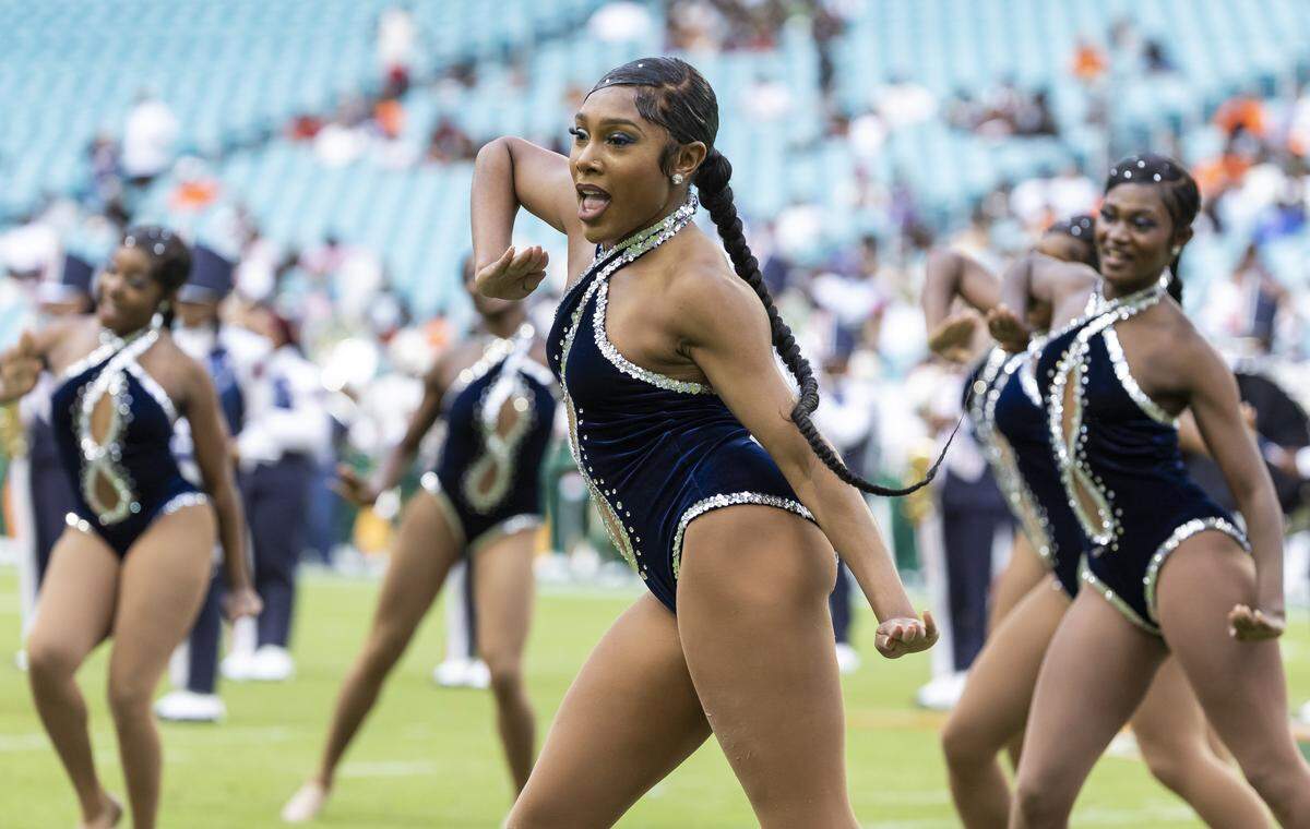 Showtime Marching Band performs during the halftime of the Orange Blossom Classic football game between Howard Bison and Florida A&M Rattlers at Hard Rock Stadium on Saturday, Aug. 30, 2025, in Miami Gardens, Fla.