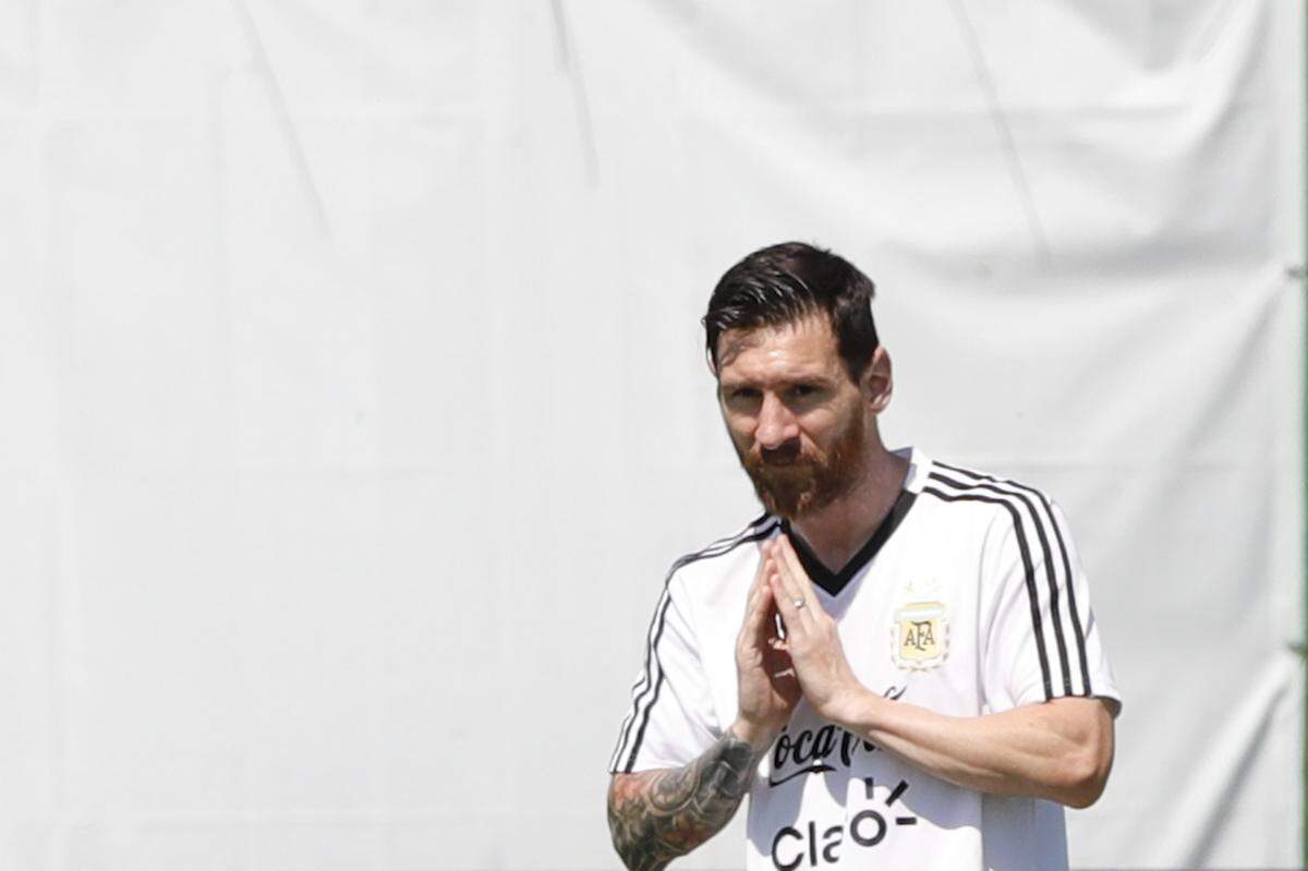 Lionel Messi during a training session of Argentina at the 2018 soccer World Cup in Bronnitsy, Russia, Thursday, June 28, 2018.