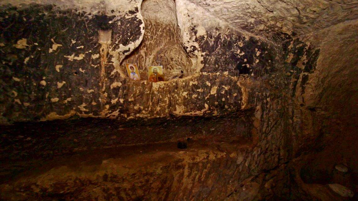 One of the burial niches carved into the rock.