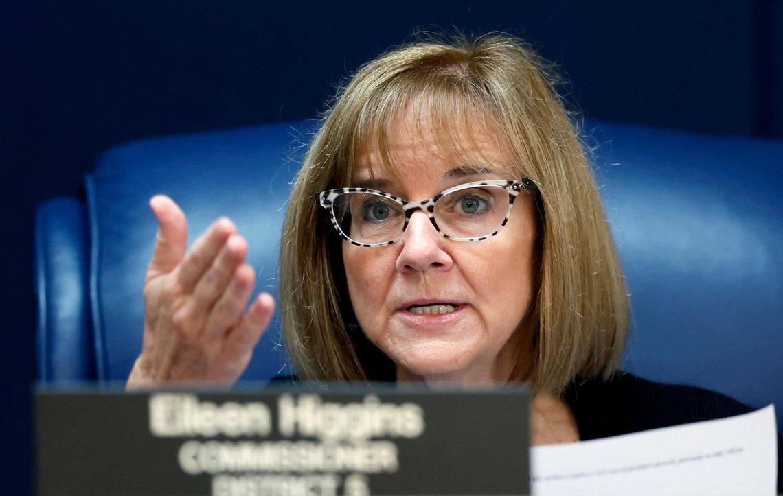 Miami-Dade Commissioner Eileen Higgins speaks during the discussion of the proposed Kaseya Center naming-rights agreement on Tuesday, April 4, 2023.