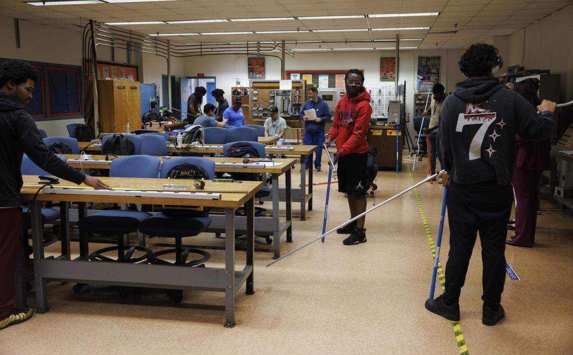 Students in the Electricity program work during the day on Tuesday, Oct. 21, 2025, at Lindsey Hopkins Technical College in downtown Miami. 