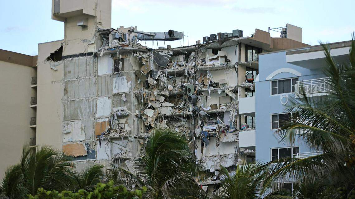 The rubble is seen at Champlain Towers South Condo in Surfside, located at 8777 Collins Avenue, a part of which collapsed in the early morning in Surfside, Florida, Thursday, June 24, 2021. There have been major building collapses in Massachusetts, Missouri, South Carolina, New York, Florida, Louisiana, and Connecticut through history.