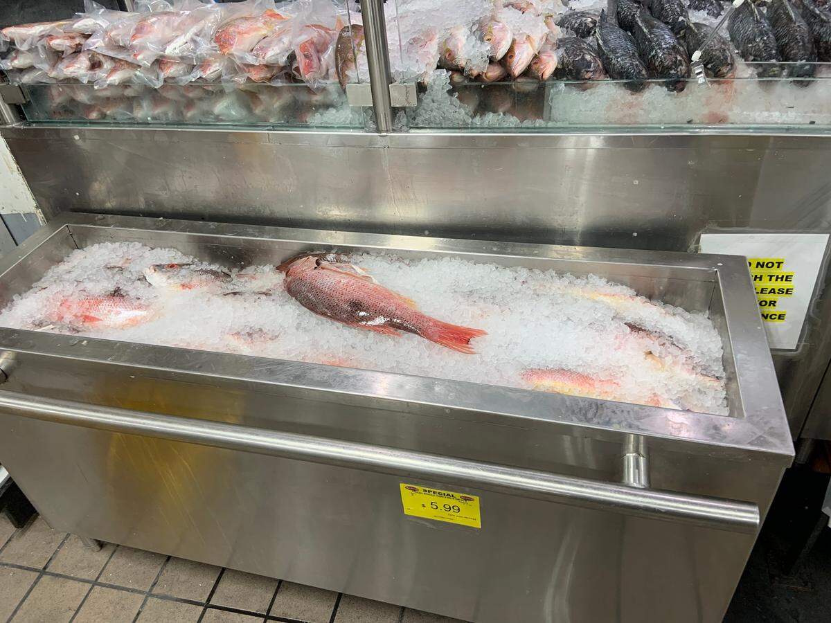 One of the violations inspectors found at Key Food Supermarket on June 13 was “Observed two bunkers displaying raw whole fish in ice unprotected” in the retail area. This picture was taken June 15.