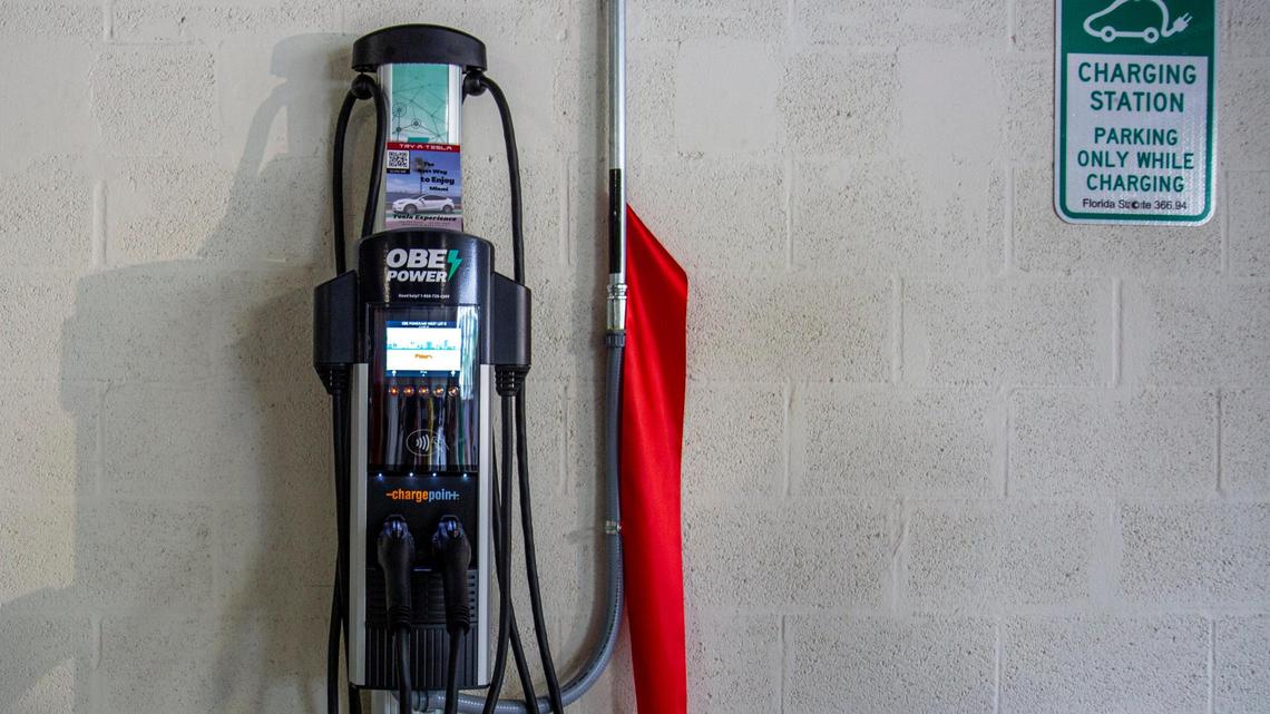 New charging stations for electric vehicles were installed on Miami-Dade County property at the county’s West Lot Garage on 220 NW 3rd Street, as part of its transition to low carbon transportation to combat climate change in Miami, Florida, Thursday, September 30, 2021
