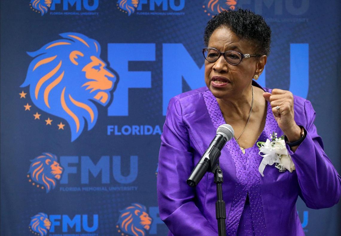 Barbara Jordan delivers her remarks regarding her leadership, service, and legacy during the unveiling ceremony of FMU’s “Barbara J. Jordan Commissioner of Excellence Collection” on Wednesday, September 15, 2021. Former Miami-Dade Commissioner Barbara Jordan was honored by Florida Memorial University with the unveiling of the “Barbara J. Jordan Commissioner of Excellence Collection” inside the Nathan W. Collier Library at Florida Memorial University in Miami Gardens, Florida.