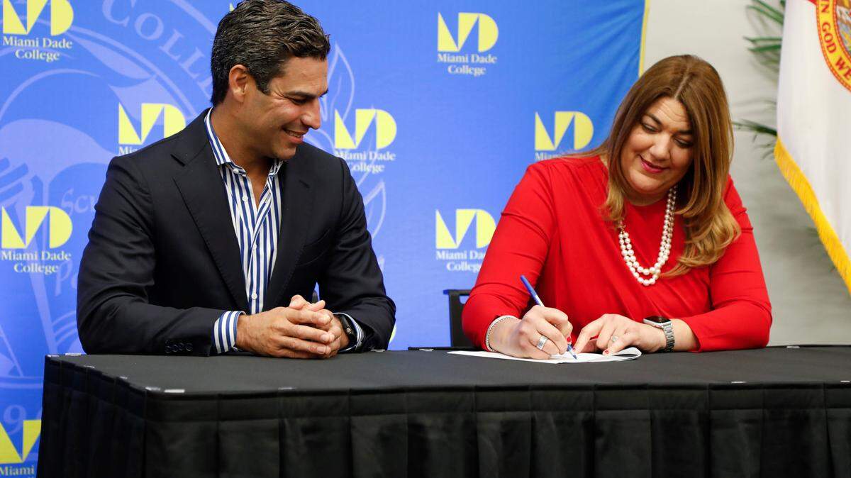 Miami Mayor Francis Suarez and Miami Dade College President Madeline Pumariega announced a new charter school focused on technology education.