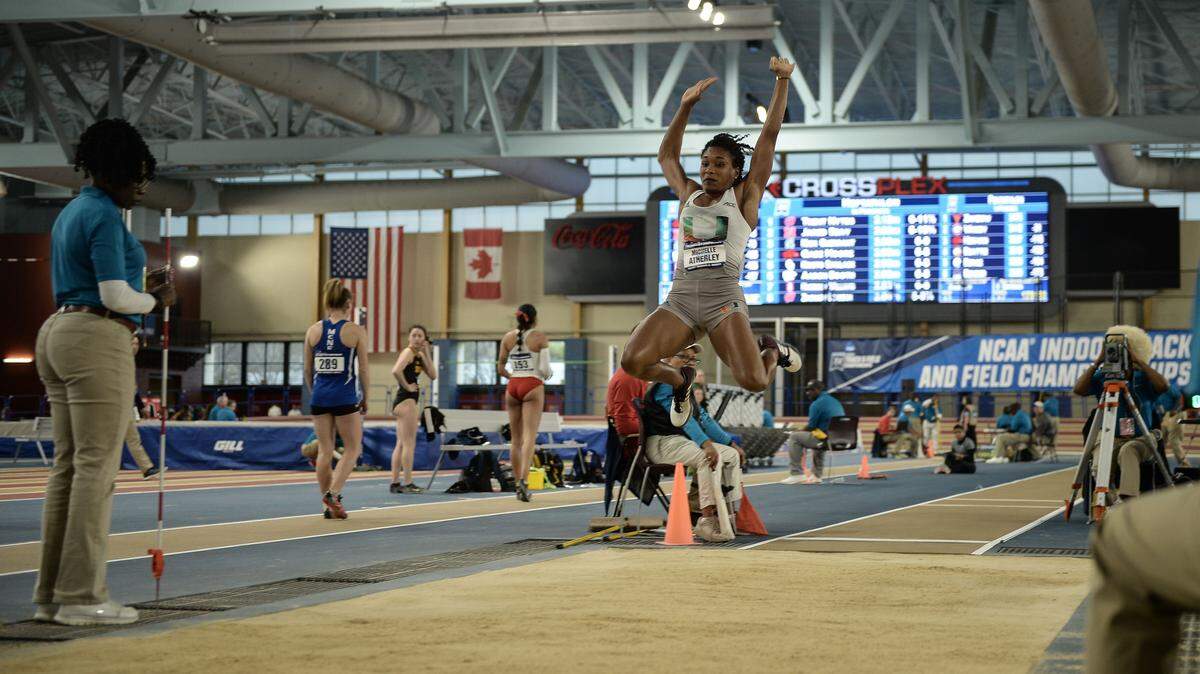 Miami Hurricanes pentathlon national champion Michelle Atherley shown at the 2019 NCAA Division I Indoor Track & Field National Championships at the Birmingham CrossPlex in Birmingham, Alabama.