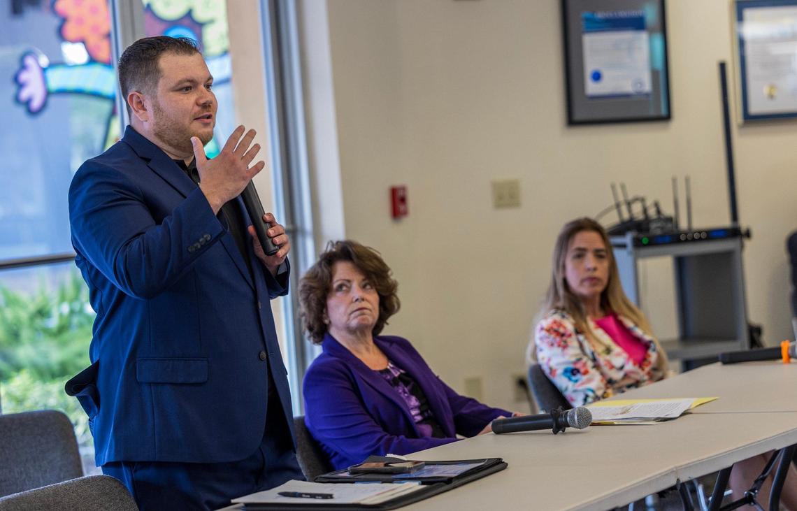 Richard Praschnik debates Miami-Dade County Commissioner Raquel Regalado (far right) and Cindy Lerner, a former Pinecrest mayor, in a District 7 forum held by the Kendall Federation of Homeowners Associations, on Thursday, June 27, 2024. On Tuesday, Praschnik finished third in the voting while Regalado and Lerner are advancing to a fall runoff in the County Commission election.
