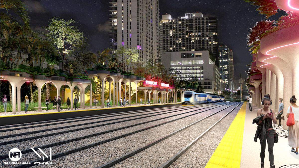 A rendering for the proposed Wynwood SMART plan commuter rail station. Local leaders hope to expand rail access in Miami-Dade’s northeast corridor.