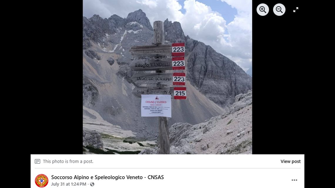 The trail was clearly marked as closed before a British hiker called for rescue within a landslide zone, Italian officials said.