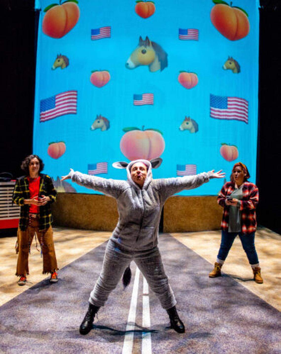 Sabrín Diehl, Lucy Lopez and Melissa Almaguer encounter algorithmic mayhem in the world premiere of Vanessa Garcia’s “#Graced” at Zoetic Stage.