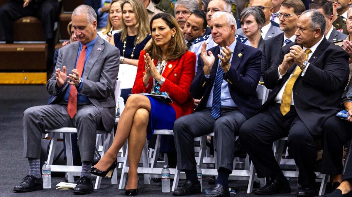 From left to right, U.S. Reps. Mario Díaz-Balart, Maria Elvira Salazar and Carlos A. Giménez.