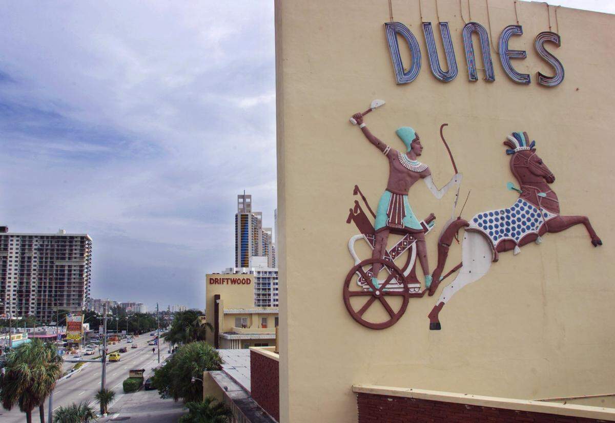 The Dunes and Driftwood motels, as seen in 2001 as Sunny Isles was undergoing a transformation with the construction of new high-rises.