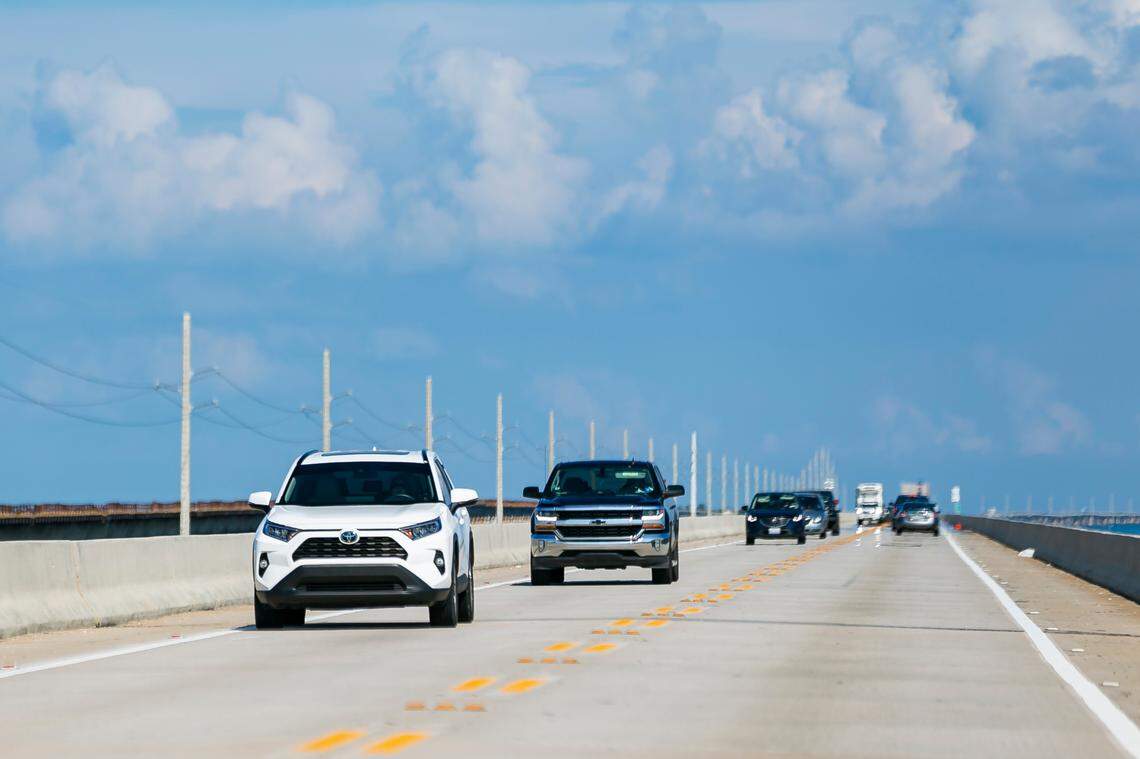 Cars make their way down the Overseas Highway’s Seven Mile Bridge near Little Duck Key and Bahia Honda State Park on Monday, Oct. 11, 2021.