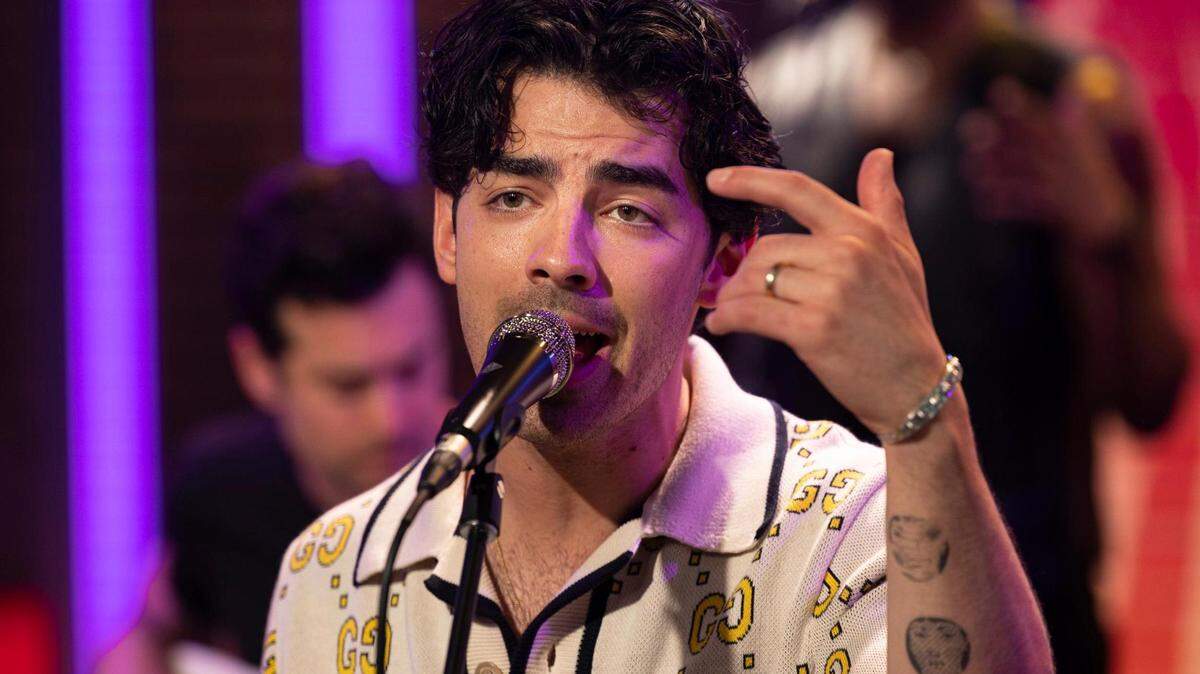Joe Jonas sings during SiriusXM’s opening week of their new studio on Friday, May 5, 2023, in Miami Beach. The Jonas Brothers promoted their new album, The Album, that comes out next week and sang “Waffle House” and “Sucker.”