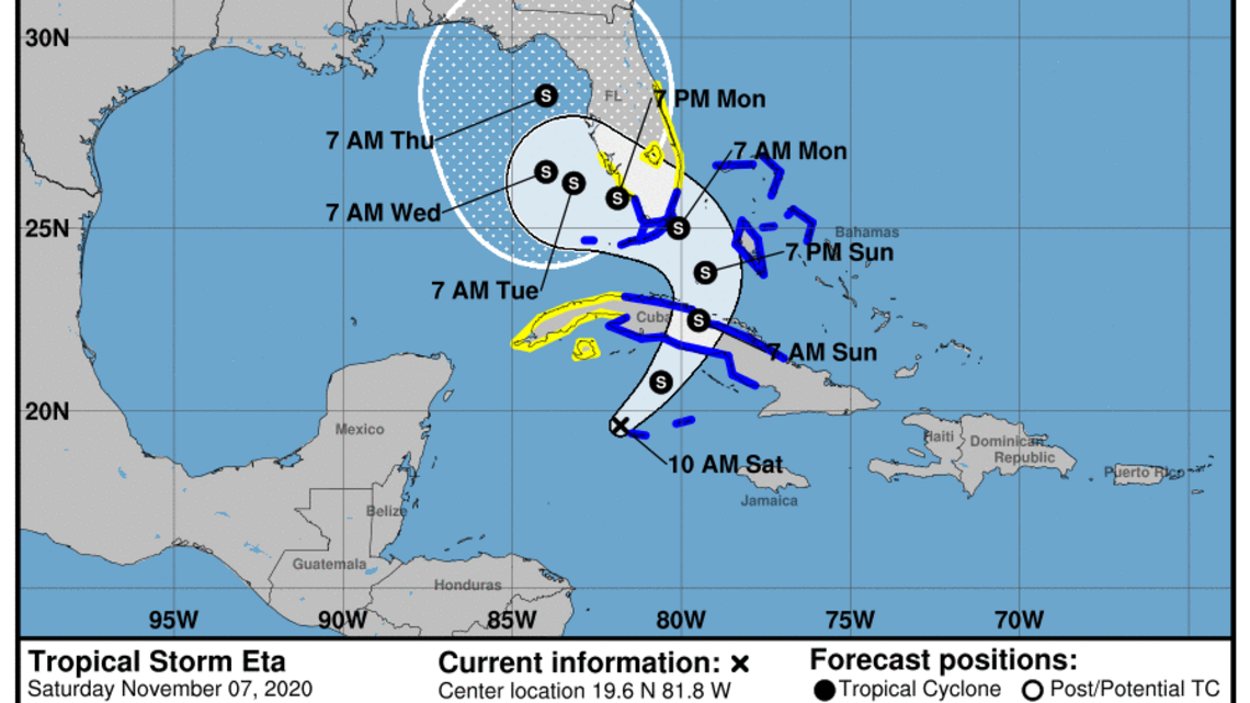 Eta ya es tormenta tropical y se está aproximando al sur de la Florida