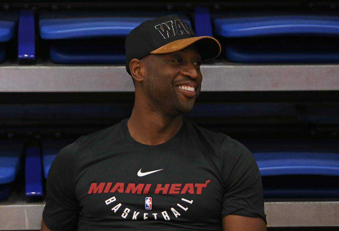 Miami Heat guard Dwyane Wade smiles after practice on the second day of the Miami Heat training camp, in preparation for the 2018-19 NBA season, at FAU Arena on Wednesday, Sept. 26, 2018, in Boca Raton, Florida.