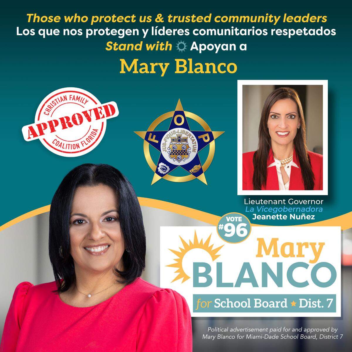 One email sent to a teacher’s work email from Mary Blanco’s campaign included this add, as well as a link to her website.
