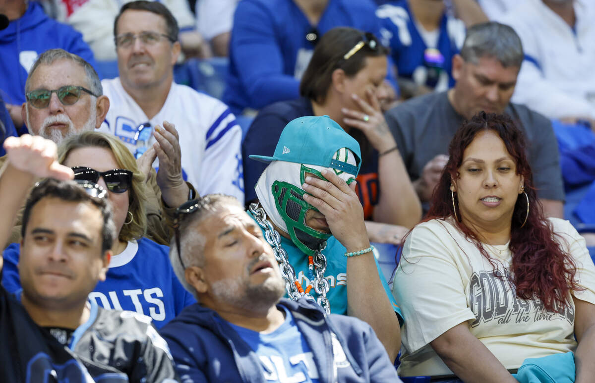 Miami Dolphins looks dejected during the first half of an NFL game against Indianapolis Colts at Lucas Oil Stadium on Sunday, September 7, 2025, in Indianapolis, Indiana.
