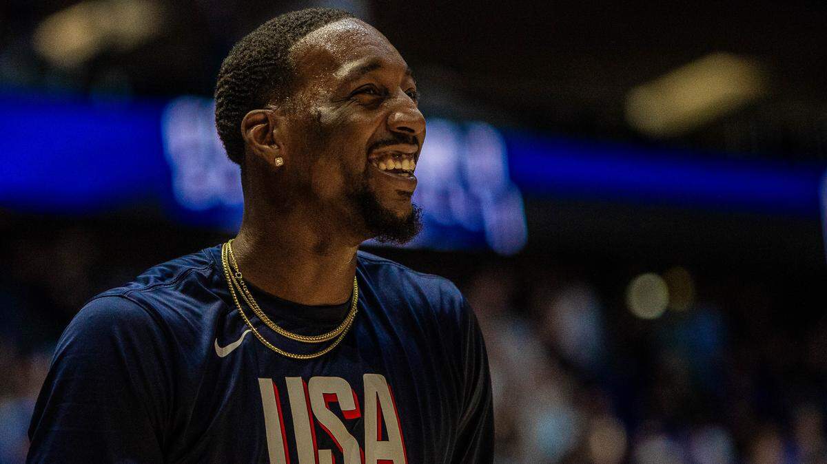 Bam Adebayo #13 for Team USA warming up before the USA Basketball Showcase - USA vs Germany at the O2 Arena, London - 22nd July 2024