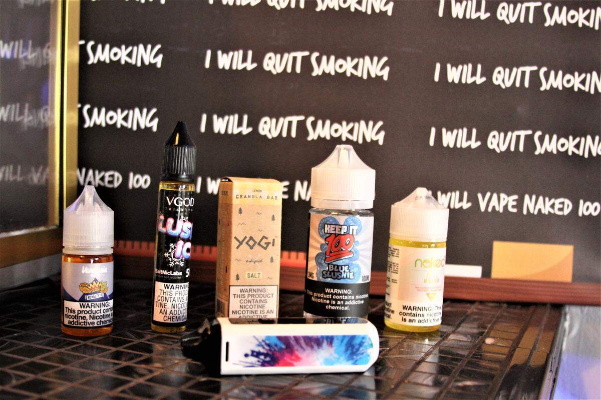 Vape juice and device at XS Vapor Craft Beer Bar & Lounge in North Miami.