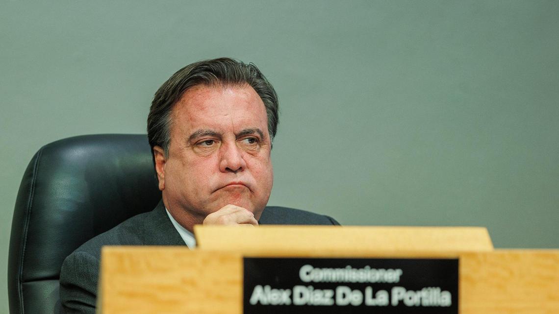 City of Miami Commissioner Alex Díaz de la Portilla, shown during a Sept. 9, 2023, budget hearing at City Hall, days before his arrest.
